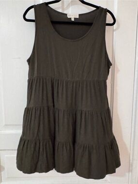 Sleeveless Tiered Mini Dress in Olive Green